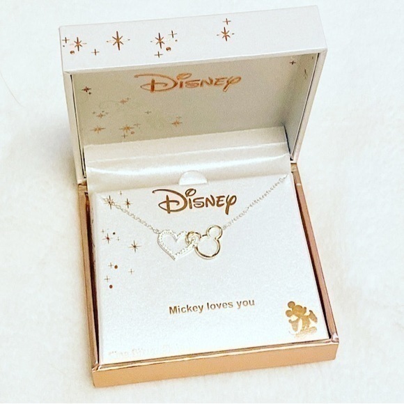 NWT Mickey Mouse ears Disney collection love silver plated bridal necklace - Picture 1 of 4